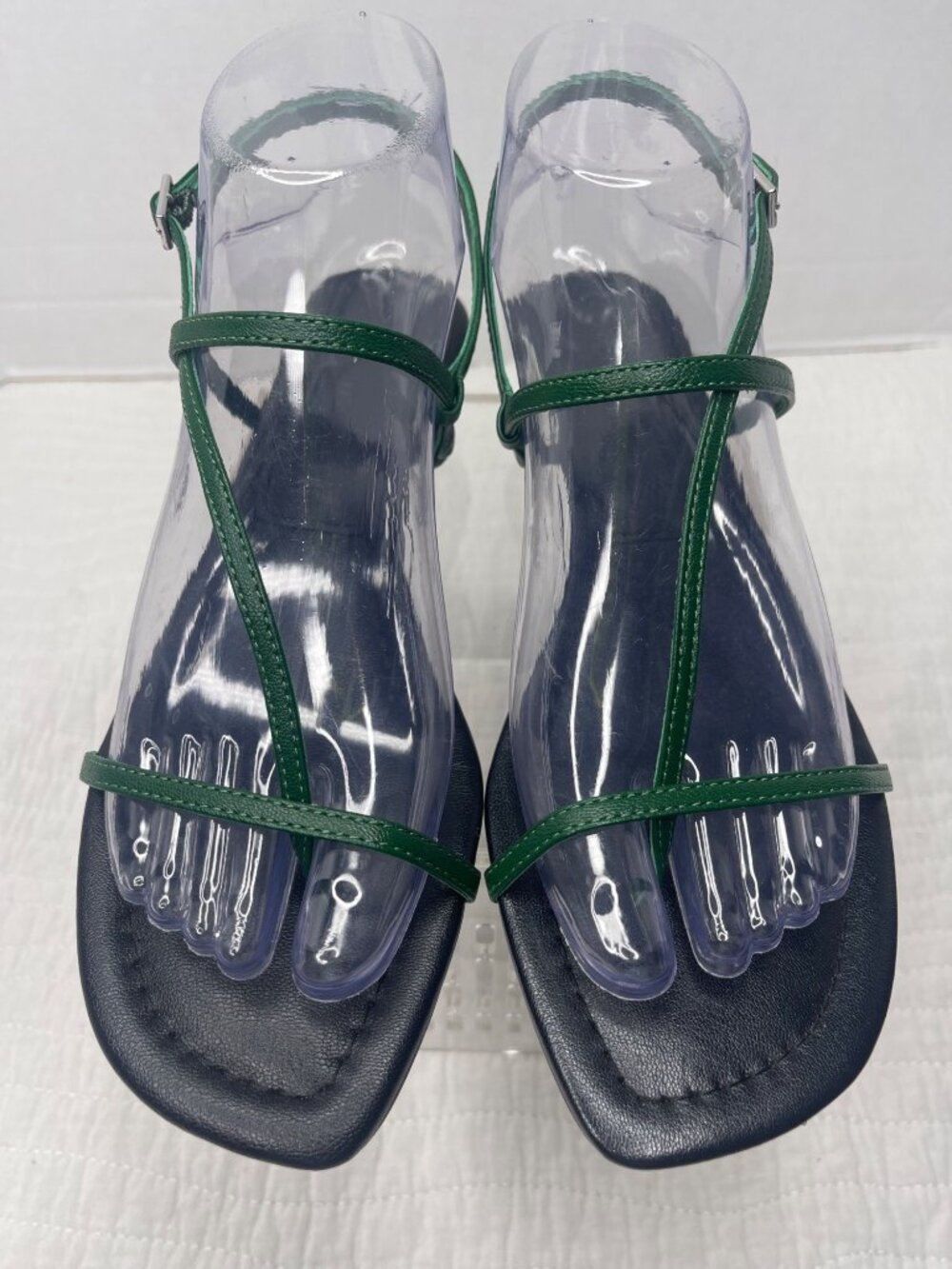 Madewell The Maycie Asymmetric T-Strap Green Leather Casual Sandals SZ 7